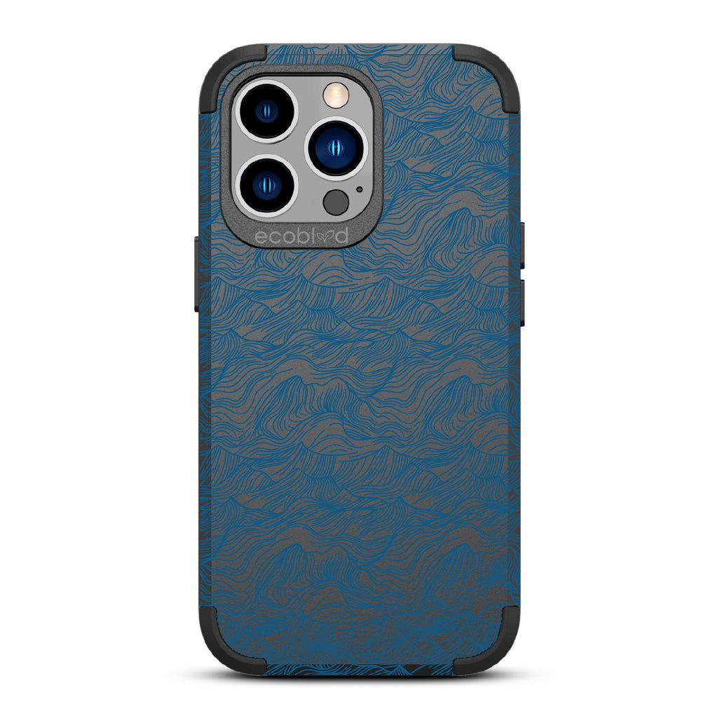 Seas the Day - Black Rugged Eco-Friendly iPhone 13 Pro Case With Hand Drawn Waves On Back