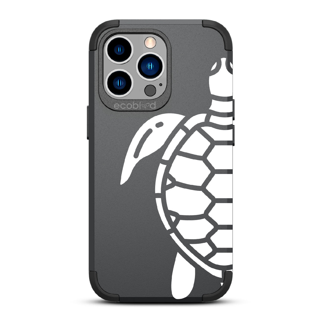Sea Turtle - Black Rugged Eco-Friendly iPhone 13 Pro Case With A Minimalist Sea Turtle Design On Back