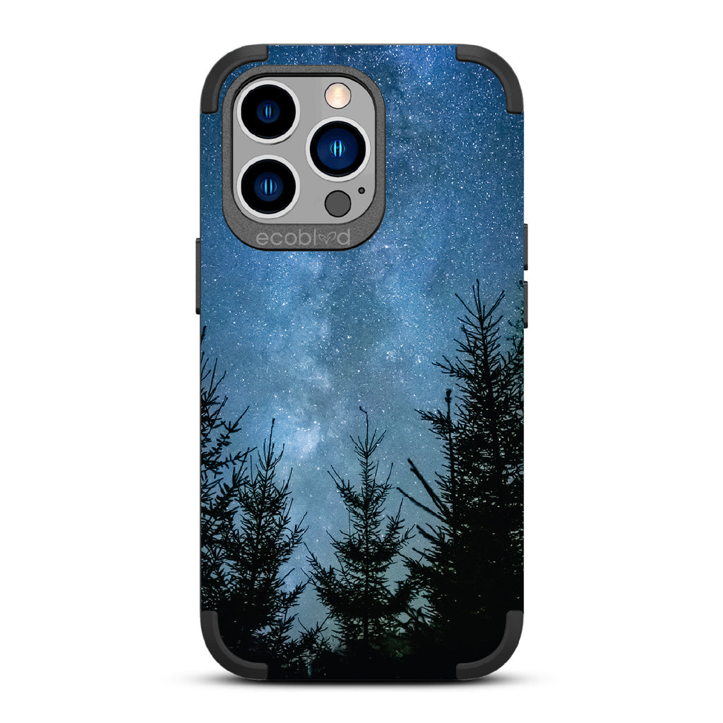 Stargazing - Black Rugged Eco-Friendly iPhone 13 Pro Case With Star-Filled Night Sky In The Woods