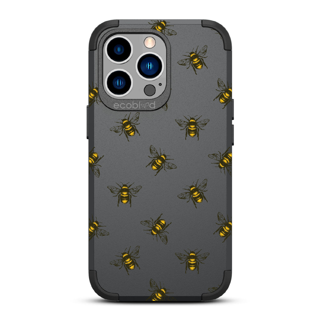 Bees - Black Rugged Eco-Friendly iPhone 13 Pro Case With A Honey Bees On Back