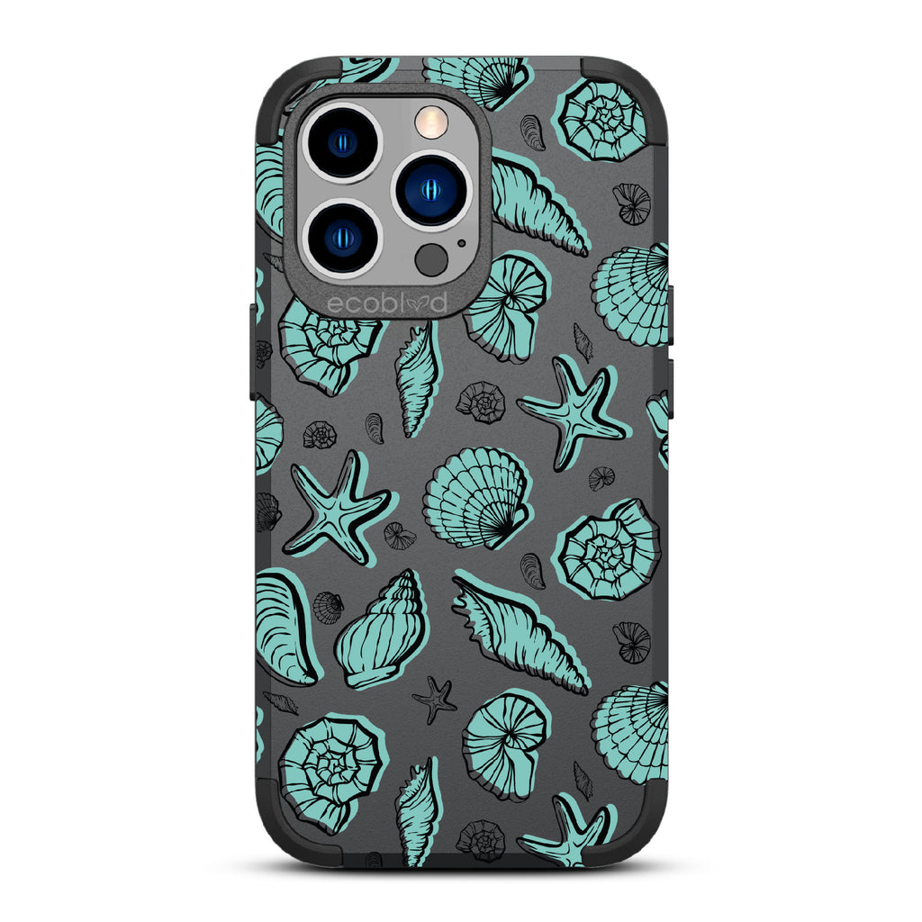 Seashells Seashore - Black Rugged Eco-Friendly iPhone 13 Pro Case With Seashells and Starfish
