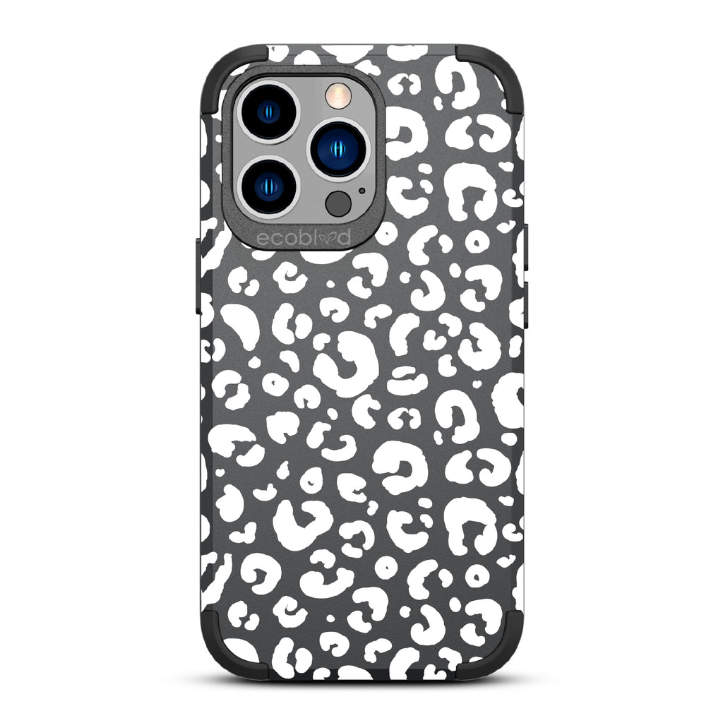 Spot On - Black Rugged Eco-Friendly iPhone 13 Pro Case With Leopard Print On Back