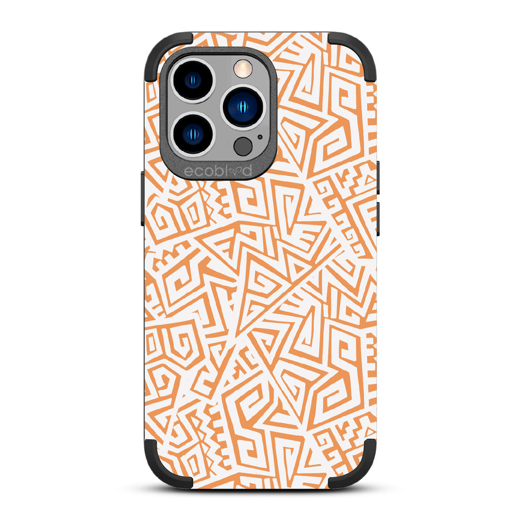 Beyond Borders - Abstract Inca/Kuba/Maori Art  - Black Eco-Friendly Rugged iPhone 12/13 Pro Max Case 