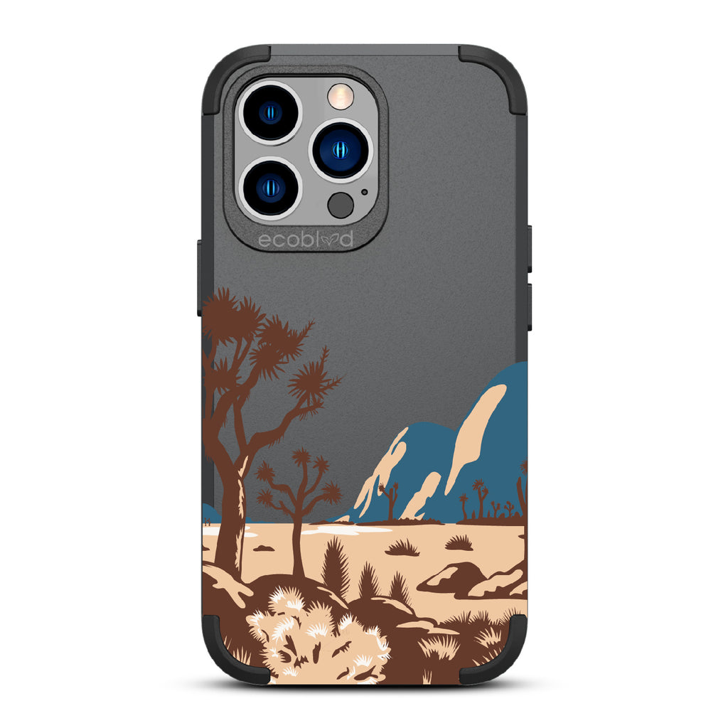 Joshua Tree - Black Rugged Eco-Friendly iPhone 13 Pro Case With Minimalist Joshua Tree Desert Landscape On Back