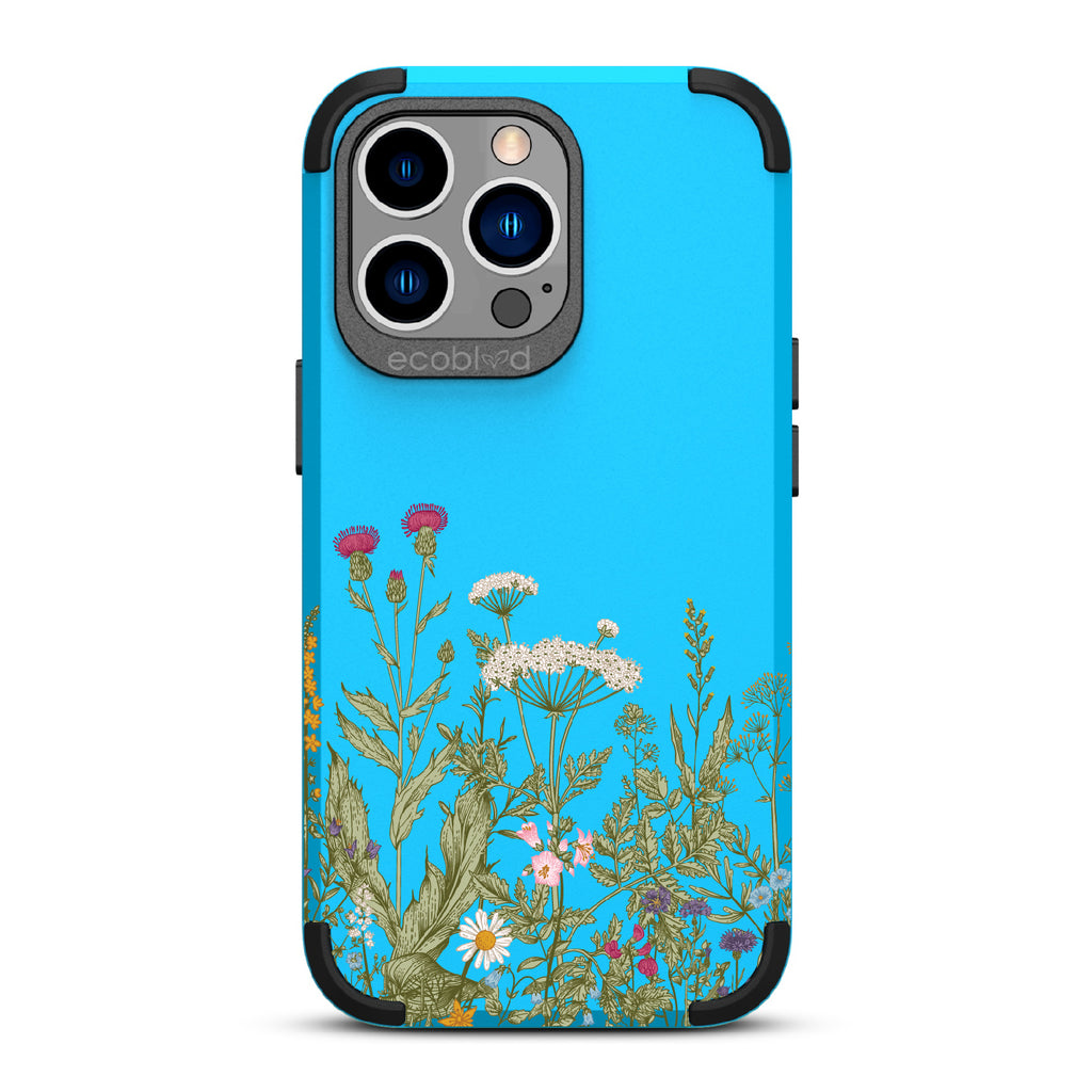 Take Root - Blue Rugged Eco-Friendly iPhone 13 Pro Case With Wild Herbs & Flowers Botanical Herbarium