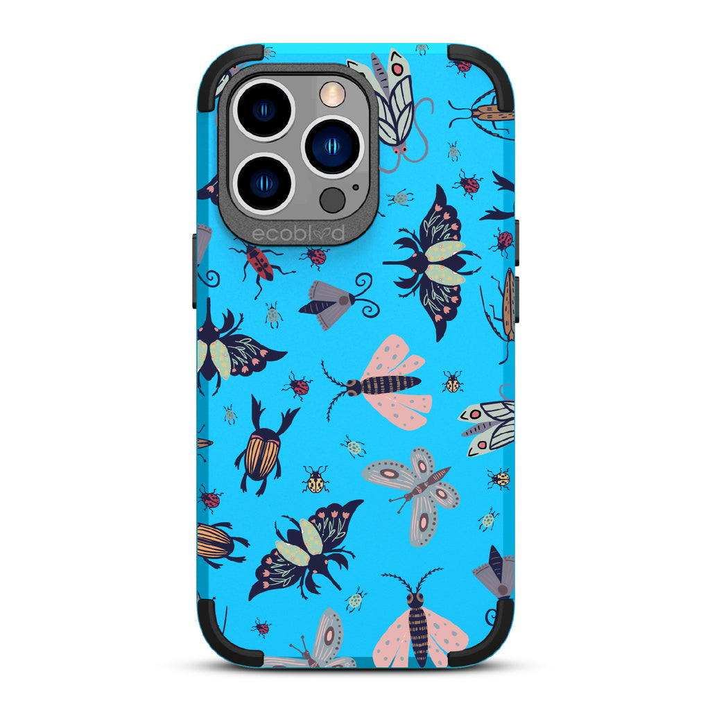 Bug Out - Blue Rugged Eco-Friendly iPhone 12/13 Pro Max Case With Butterflies, Moths, Dragonflies, And Beetles On Back