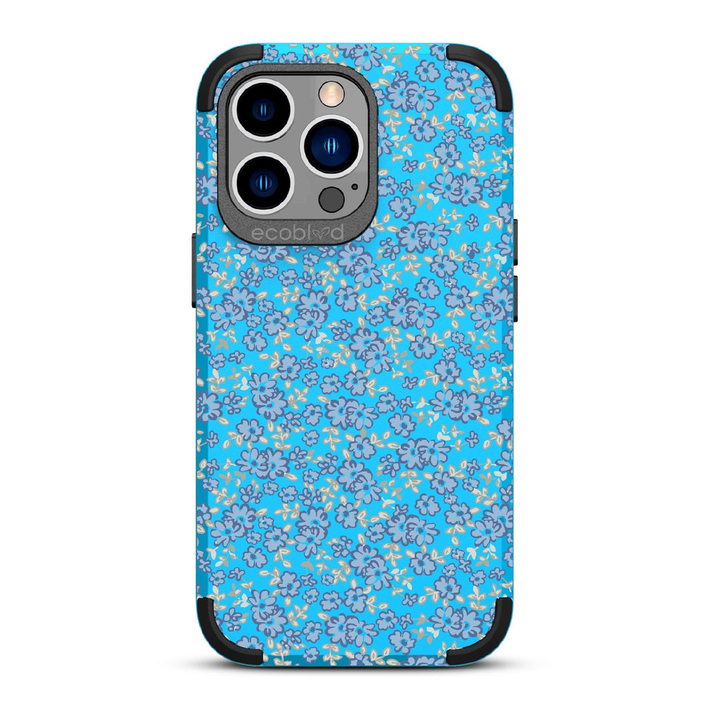 Ditsy Daze - Blue Rugged Eco-Friendly iPhone 13 Pro Case With Vintage Forget-Me-Not Flowers On Back