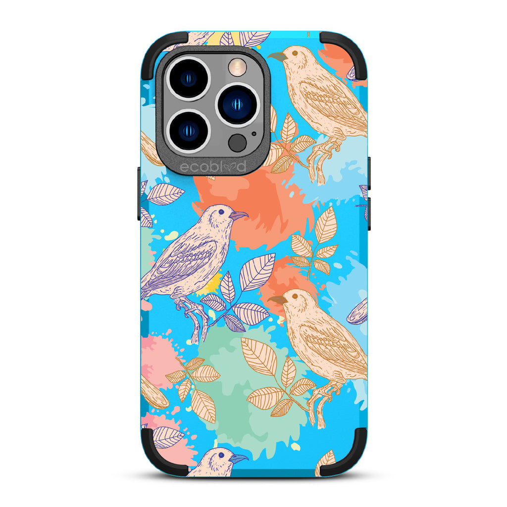 Perch Perfect - Blue Rugged Eco-Friendly iPhone 13 Pro With Birds On Branches & Splashes Of Color