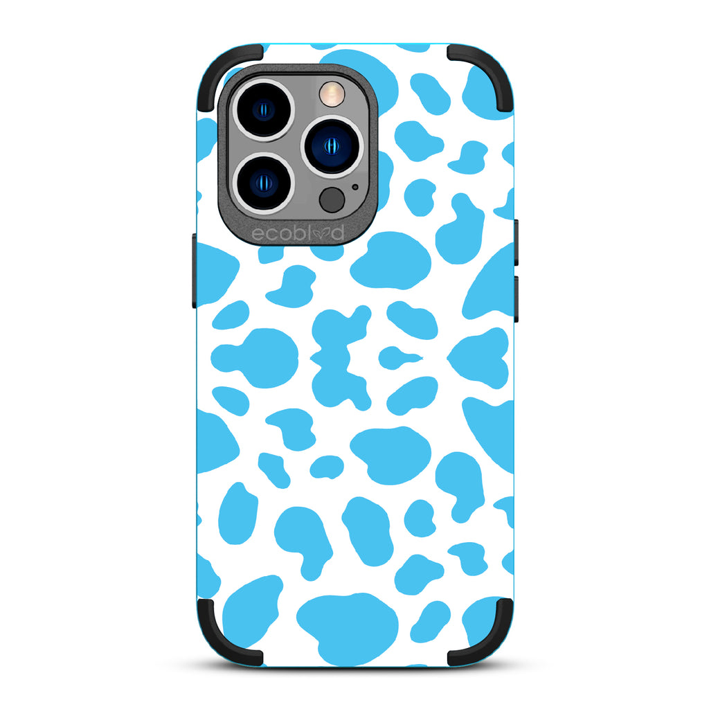 Cow Print - Blue Rugged Eco-Friendly iPhone 13 Pro Case With Blue Cow Print On Back