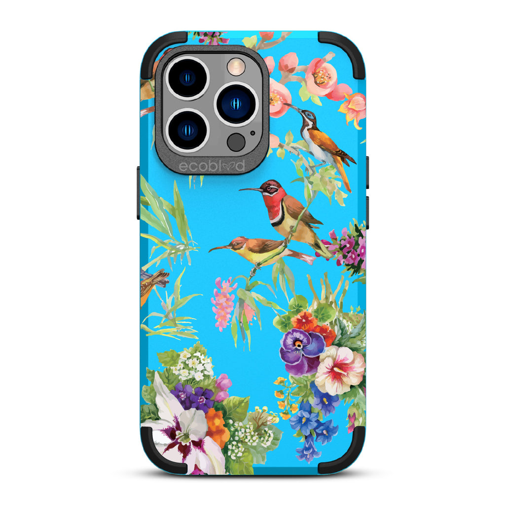 Sweet Nectar - Blue Rugged Eco-Friendly iPhone 13 Pro With Hummingbirds, Colorful Garden Flowers