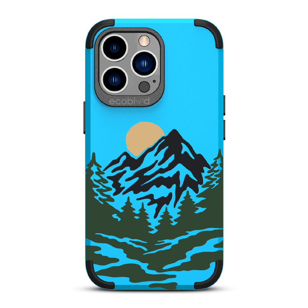 Mountains - Blue Rugged Eco-Friendly iPhone 12/13 Pro Max Case With A Minimalist Moonlit Mountain Landscape On Back