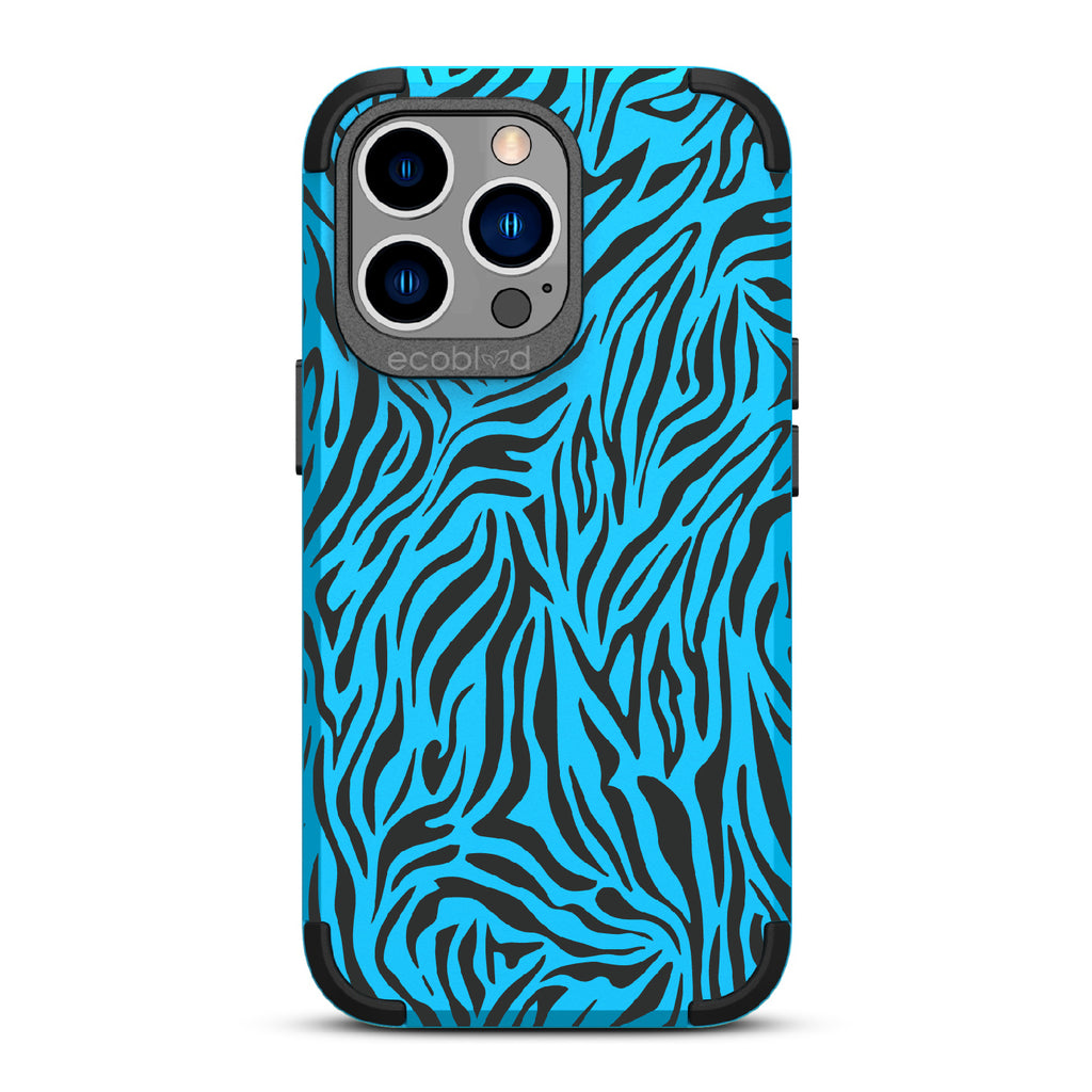 Zebra Print - Blue Rugged Eco-Friendly iPhone 13 Pro Case With Zebra Print On Back