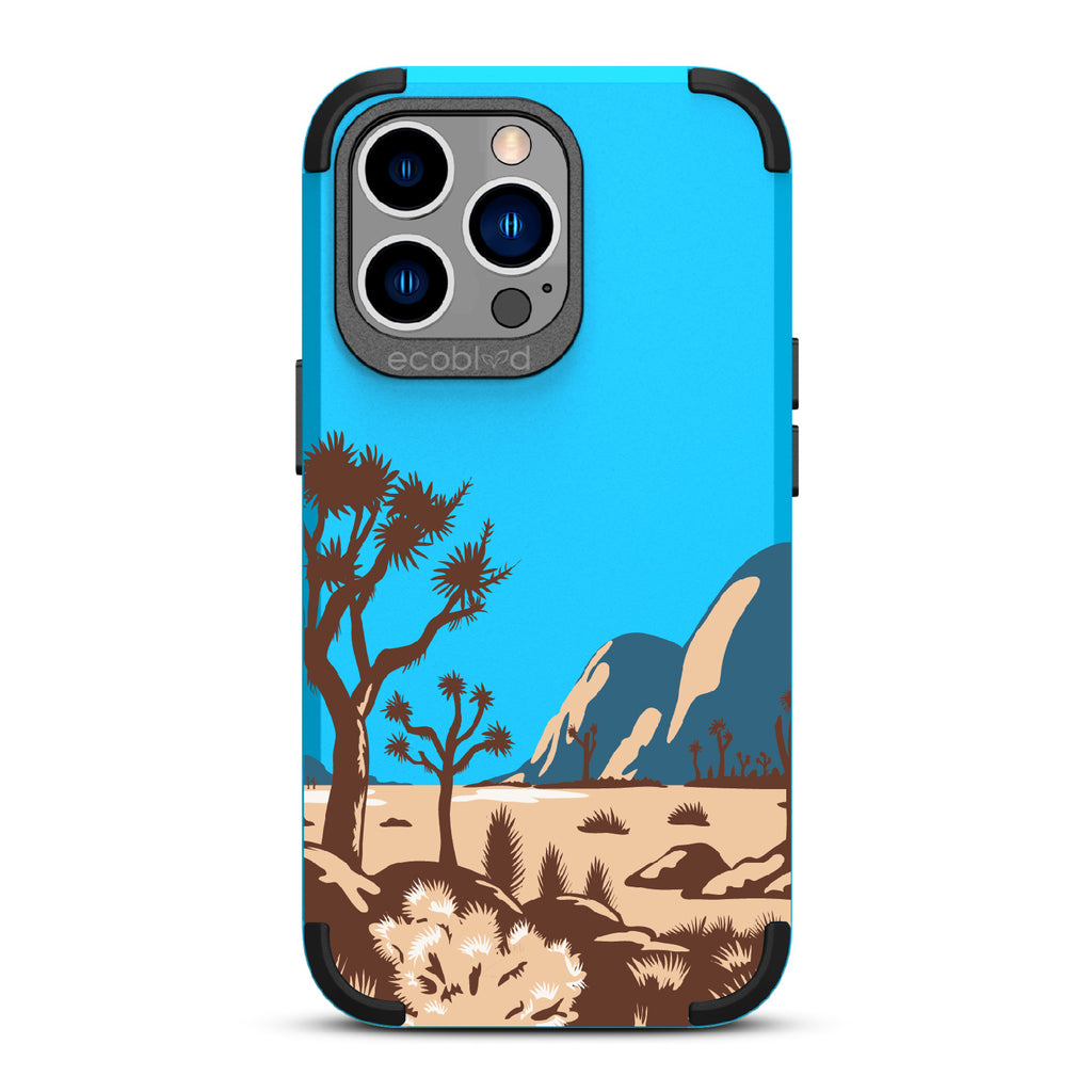 Joshua Tree - Blue Rugged Eco-Friendly iPhone 13 Pro Case With Minimalist Joshua Tree Desert Landscape On Back