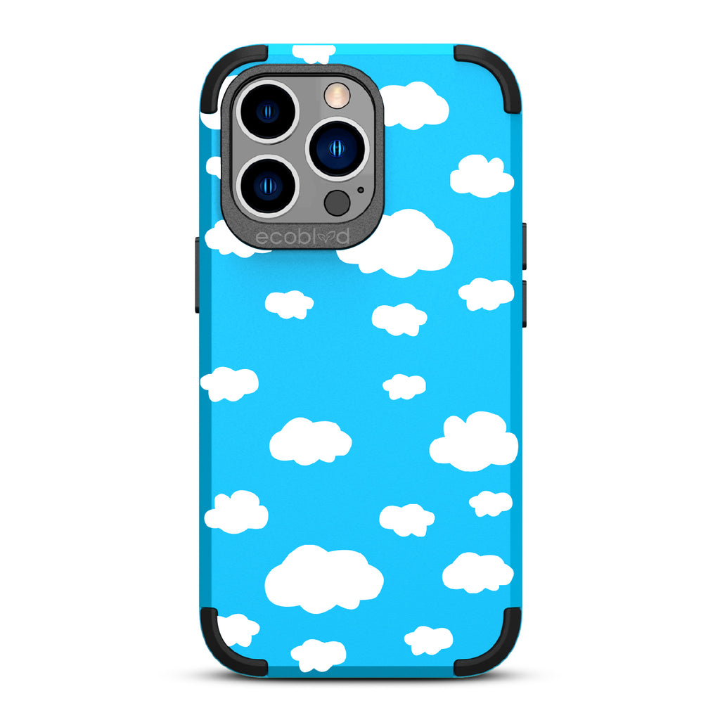 Clouds - Blue Rugged Eco-Friendly iPhone 12/13 Pro Max Case With A Fluffy White Cartoon Clouds Print On Back