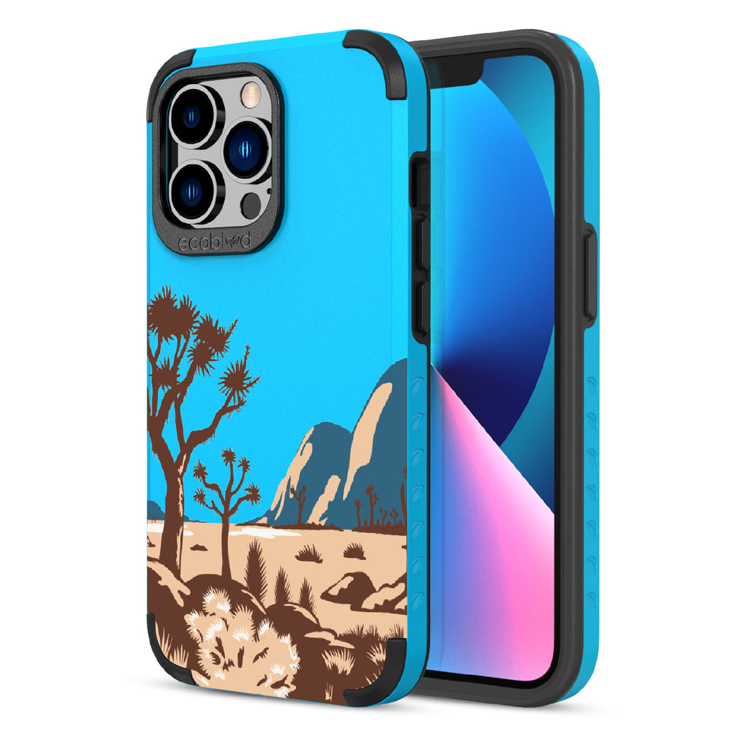 Joshua Tree - Back View Of Blue & Eco-Friendly Rugged iPhone 12/13 Pro Max Case & A Front View Of The Screen