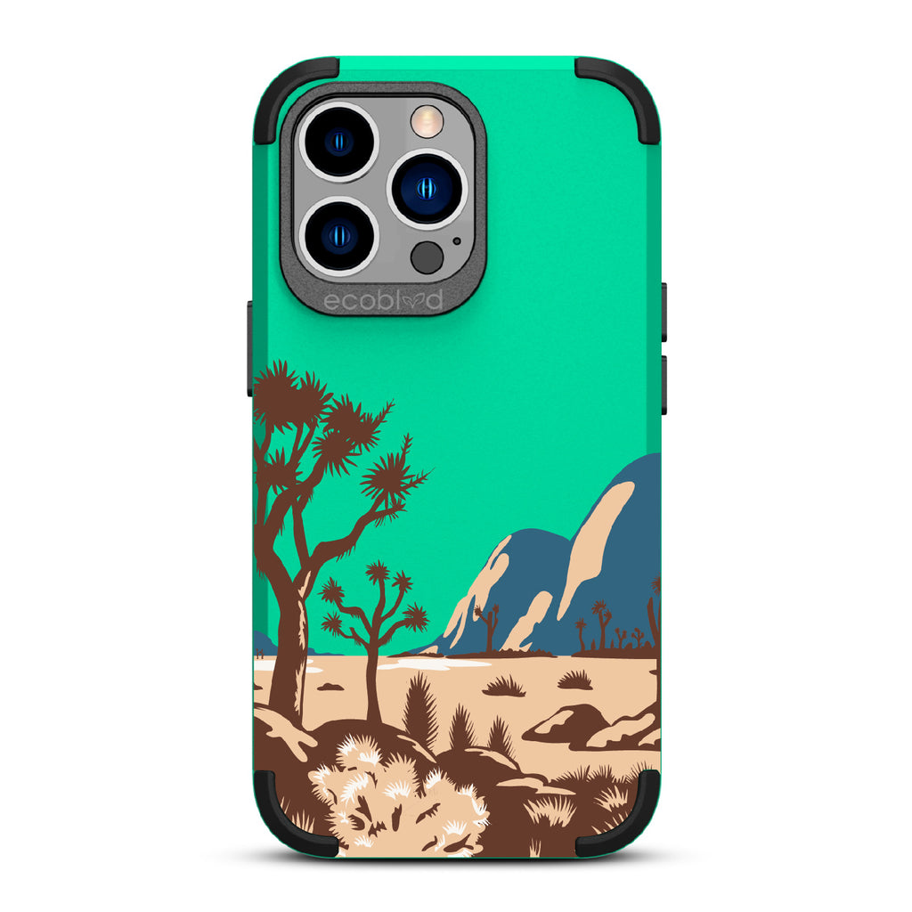 Joshua Tree - Green Rugged Eco-Friendly iPhone 13 Pro Case With Minimalist Joshua Tree Desert Landscape On Back
