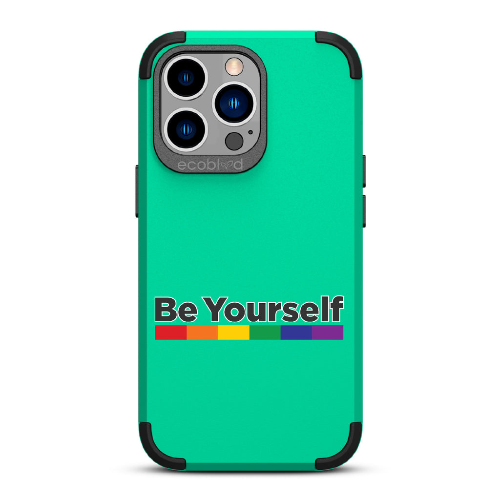 Be Yourself - Be Yourself + Rainbow Gradient Line - Green Eco-Friendly Rugged iPhone 12/13 Pro Max Case