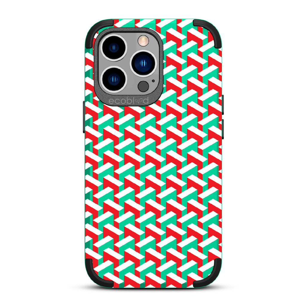 That's Haute - Green Rugged Eco-Friendly iPhone 13 Pro Case With High-Fashion Chevron Print