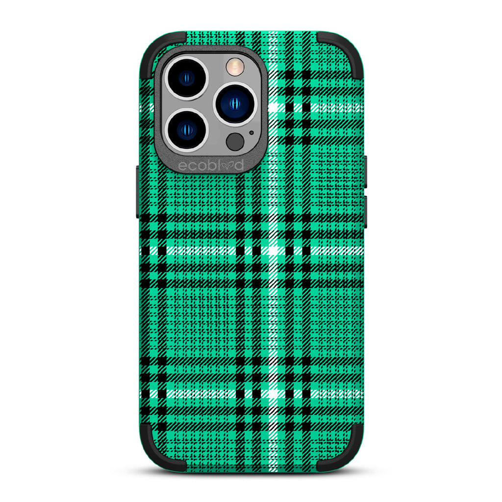 As If - Green Rugged Eco-Friendly iPhone 13 Pro Case With Iconic Tartan Plaid Print On Back