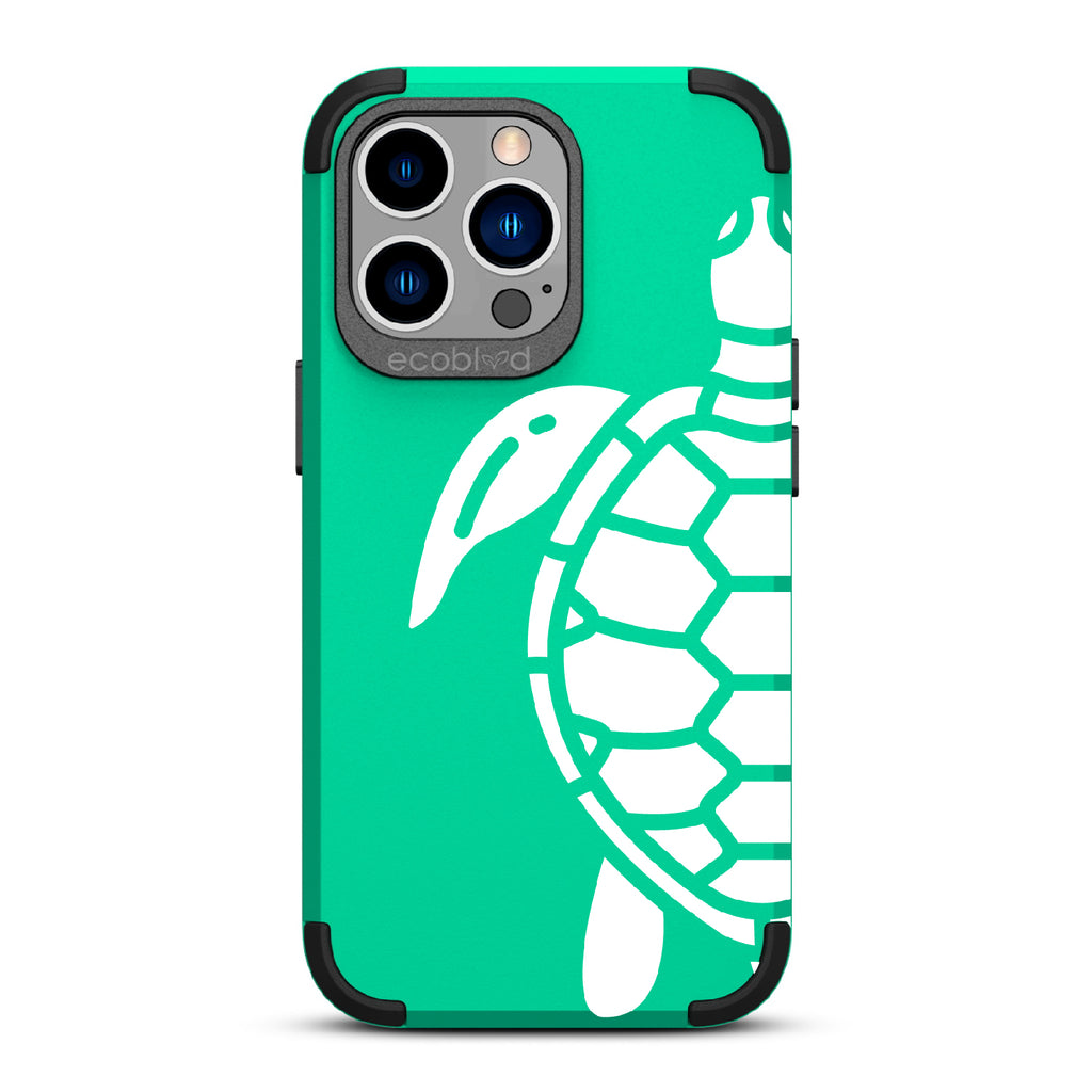 Sea Turtle - Green Rugged Eco-Friendly iPhone 13 Pro Case With A Minimalist Sea Turtle Design On Back