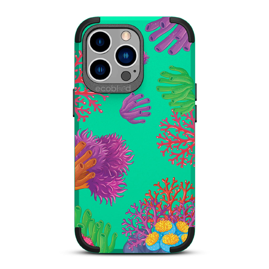  Coral Reef - Green Rugged Eco-Friendly iPhone 13 Pro Case With Colorful Coral Pattern On Back