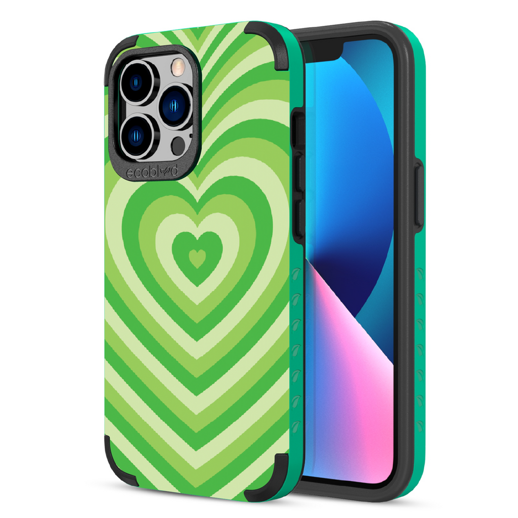 Tunnel Of Love  - Back View Of Green & Eco-Friendly Rugged iPhone 13 Pro Case & A Front View Of The Screen