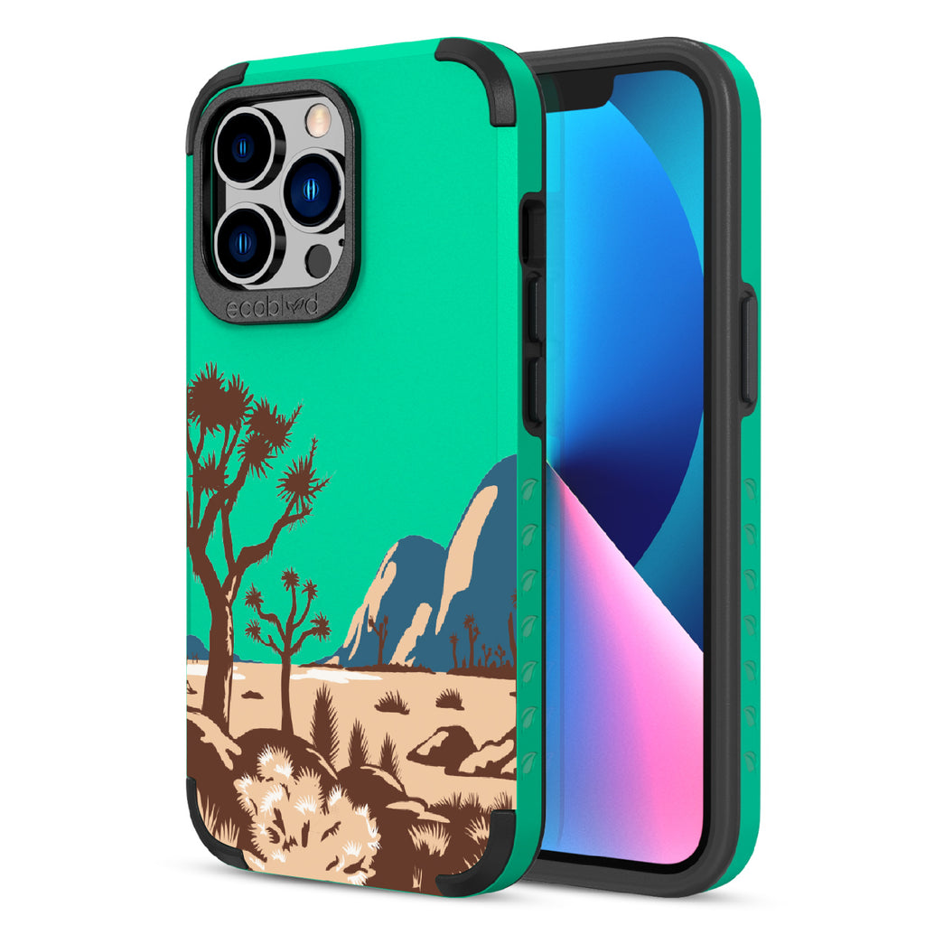 Joshua Tree - Back View Of Green & Eco-Friendly Rugged iPhone 13 Pro Case & A Front View Of The Screen