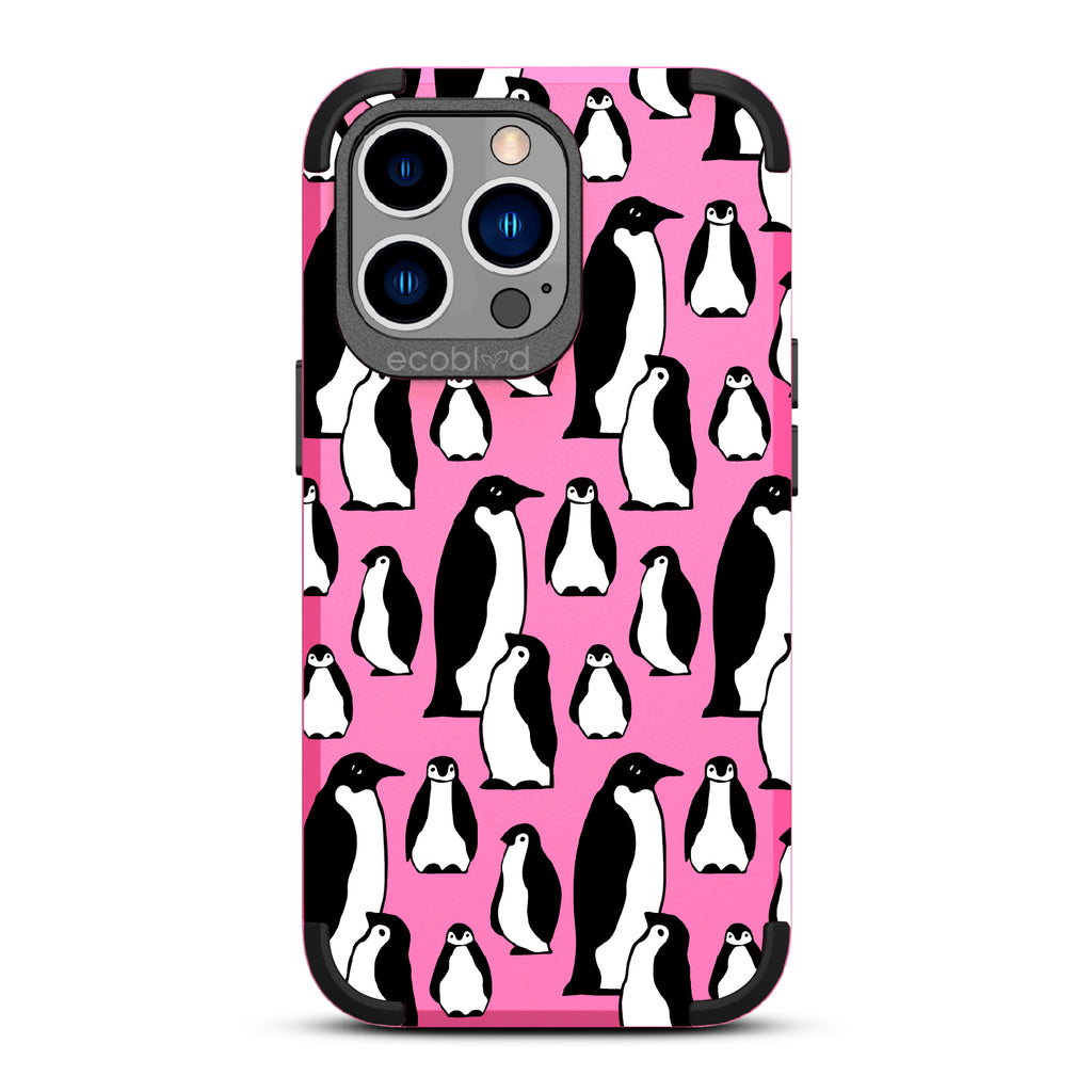 Penguins - Pink Rugged Eco-Friendly iPhone 13 Pro Case With A Waddle Of Penguins