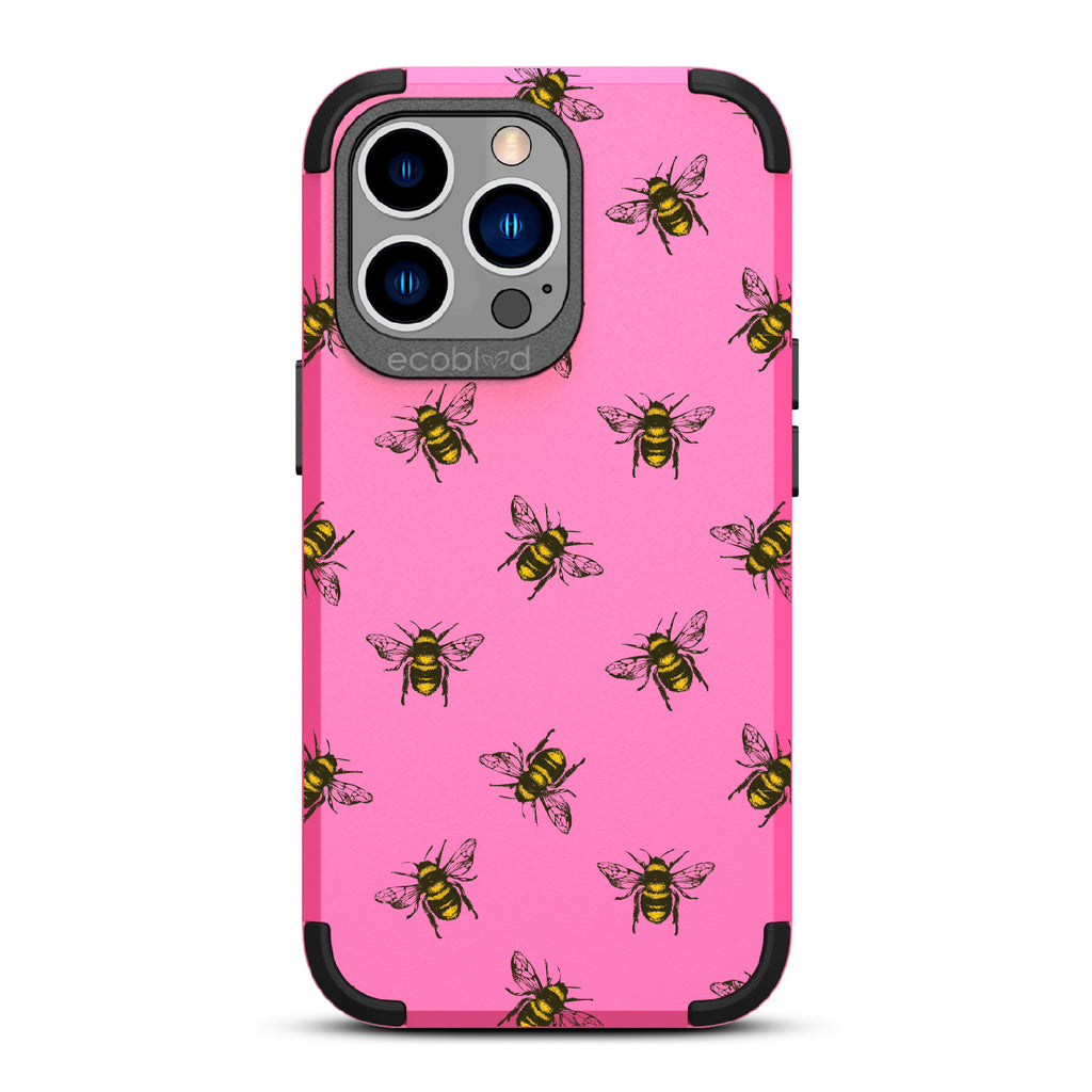 Bees - Pink Rugged Eco-Friendly iPhone 13 Pro Case With A Honey Bees On Back