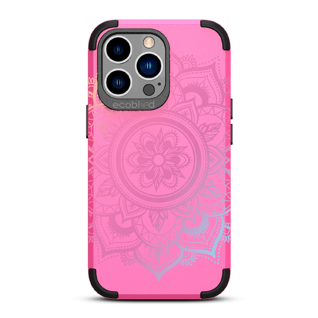 Mandala - Pink Rugged Eco-Friendly iPhone 12/13 Pro Max Case With A Pink Lotus Flower Mandala On Back
