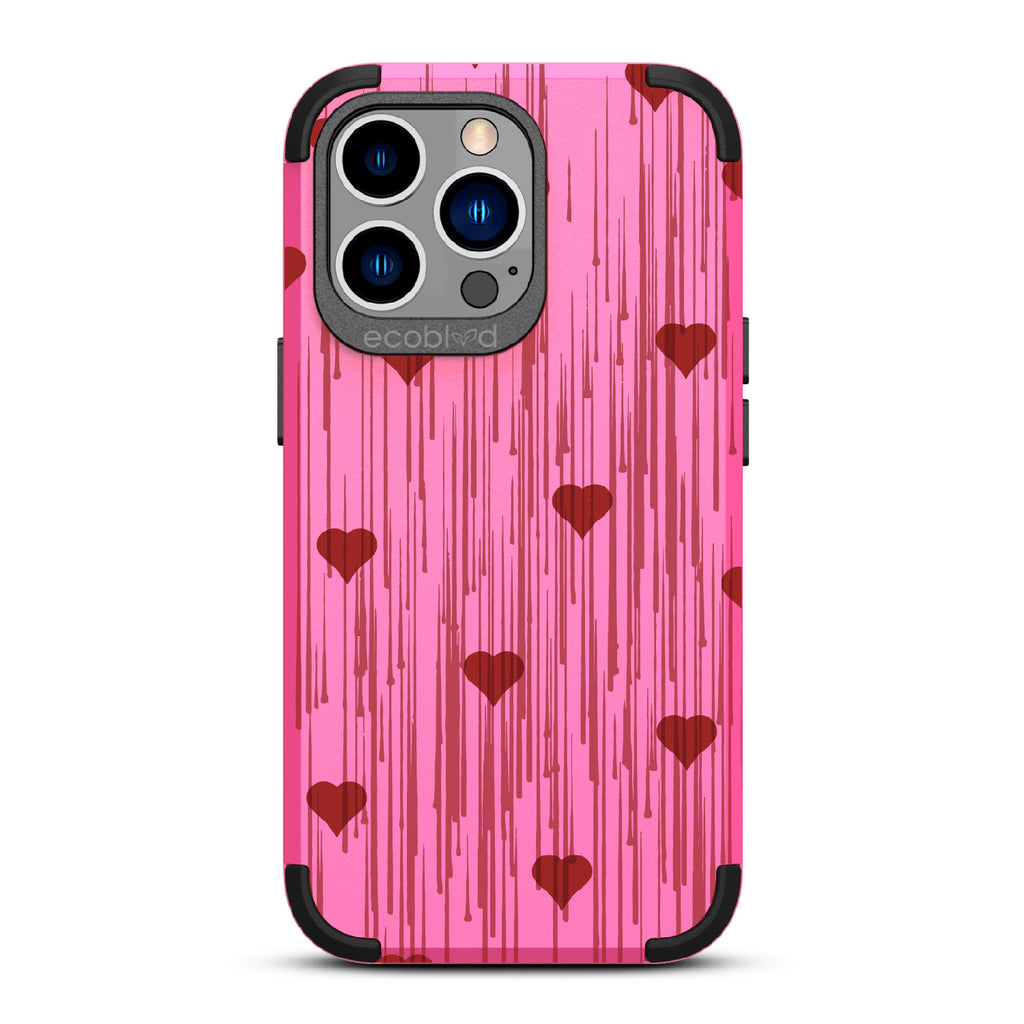 Bleeding Hearts - Red Hearts With A Drip Art Style - Pink Eco-Friendly Rugged iPhone 12/13 Pro Max Case