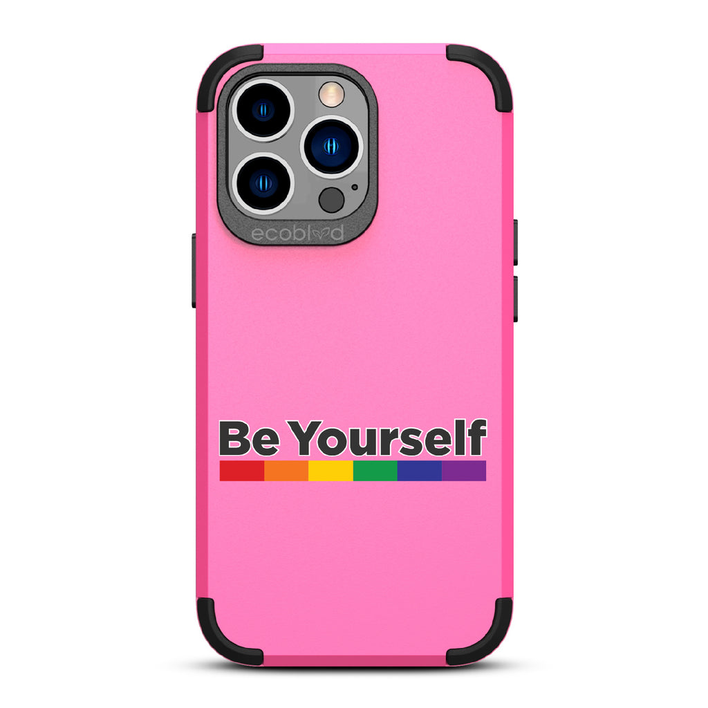 Be Yourself - Be Yourself + Rainbow Gradient Line - Pink Eco-Friendly Rugged iPhone 13 Pro Case