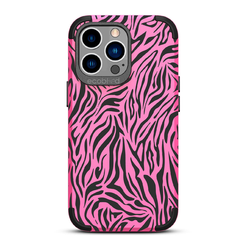 Zebra Print - Pink Rugged Eco-Friendly iPhone 13 Pro Case With Zebra Print On Back