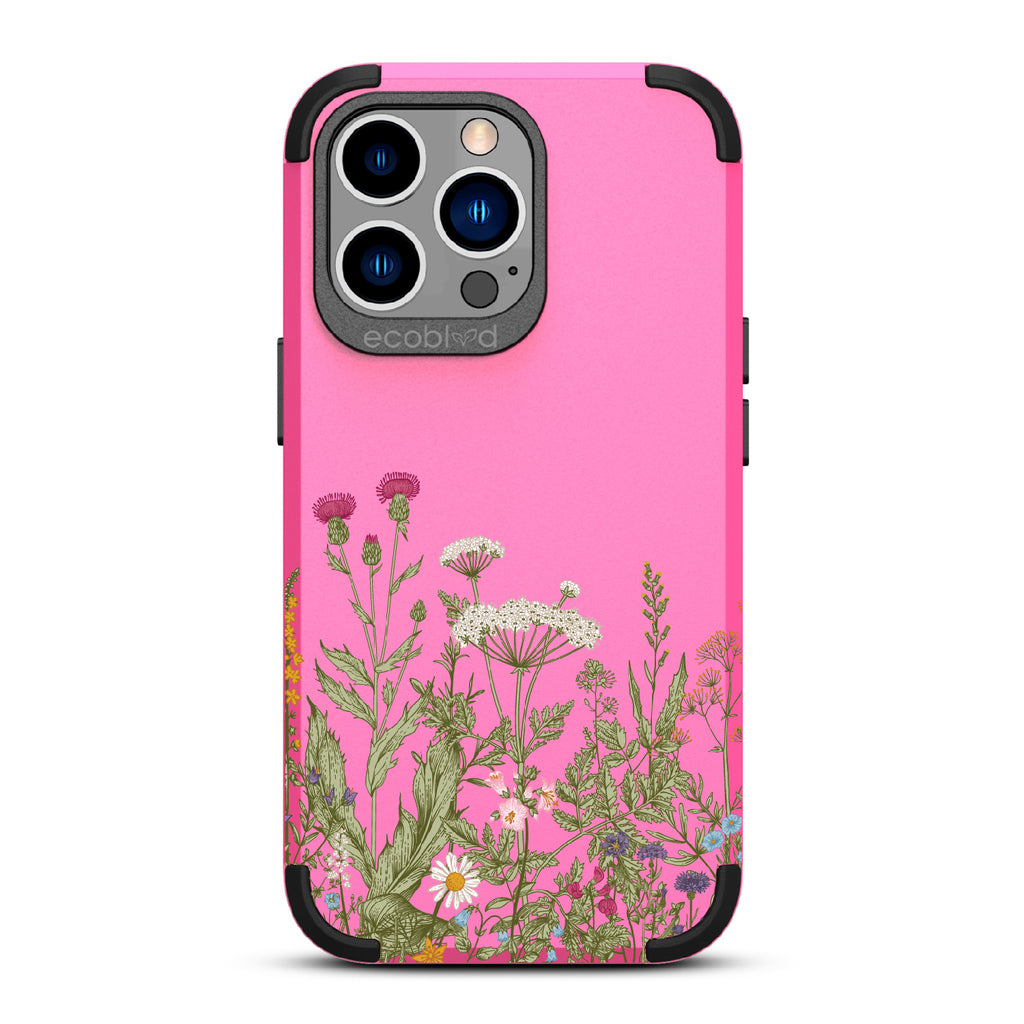  Take Root - Pink Rugged Eco-Friendly iPhone 13 Pro Case With Wild Herbs & Flowers Botanical Herbarium