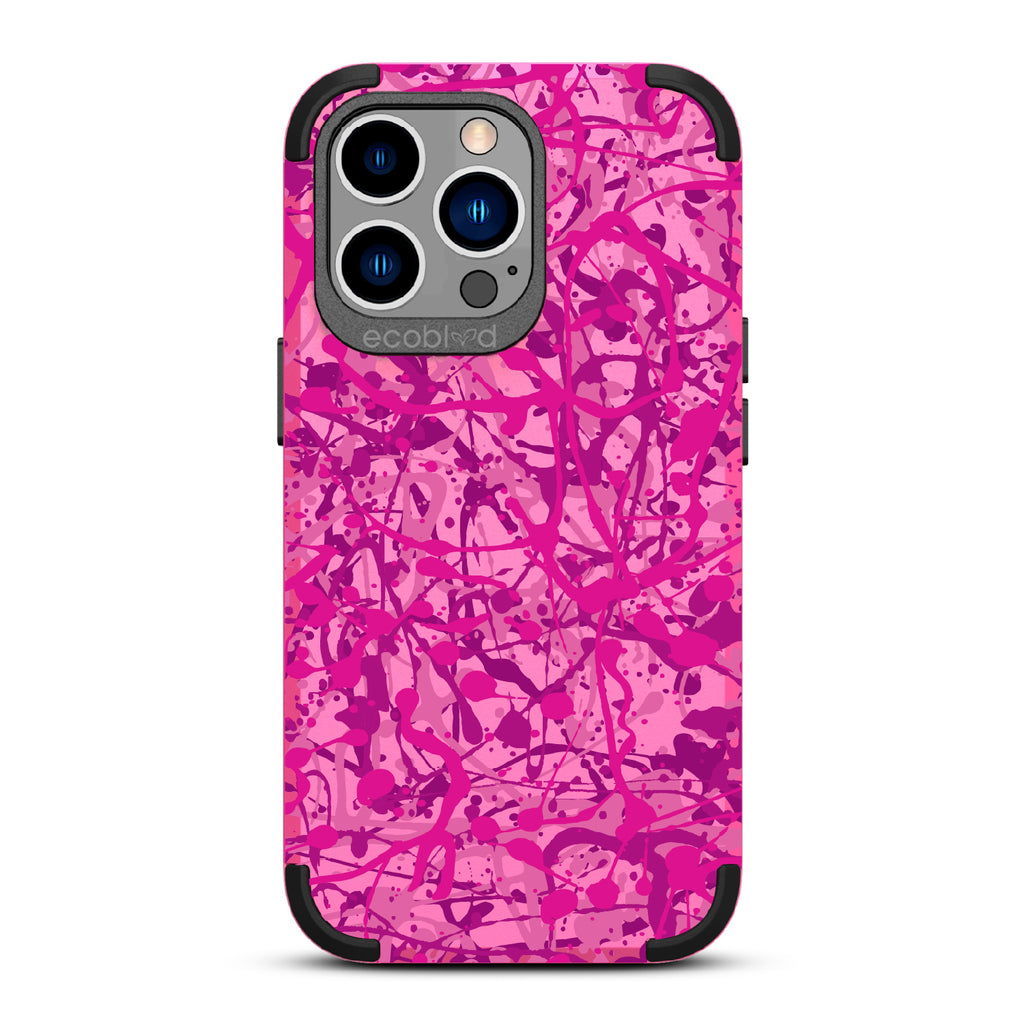 Visionary - Pink Rugged Eco-Friendly iPhone 13 Pro Case With Abstract Pollock-Style Painting On Back