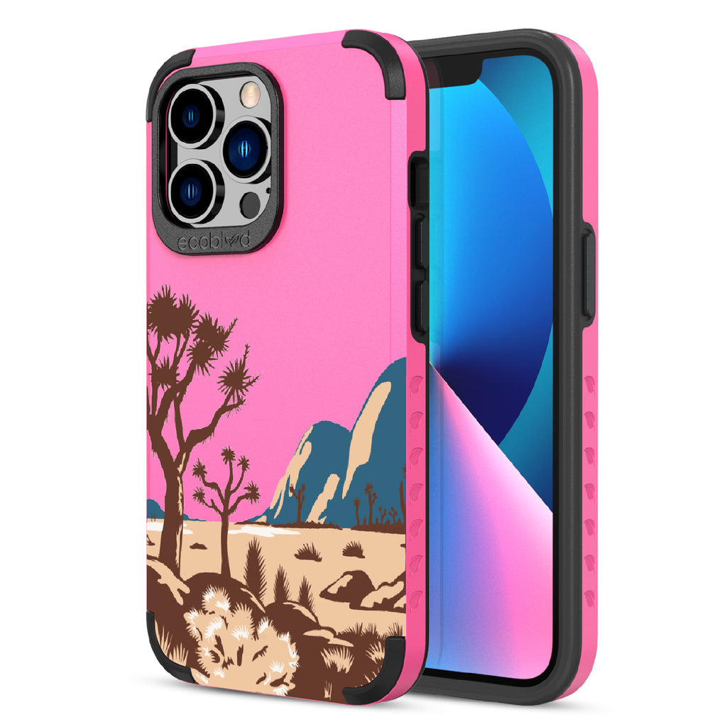 Joshua Tree - Back View Of Pink & Eco-Friendly Rugged iPhone 12/13 Pro Max Case & A Front View Of The Screen