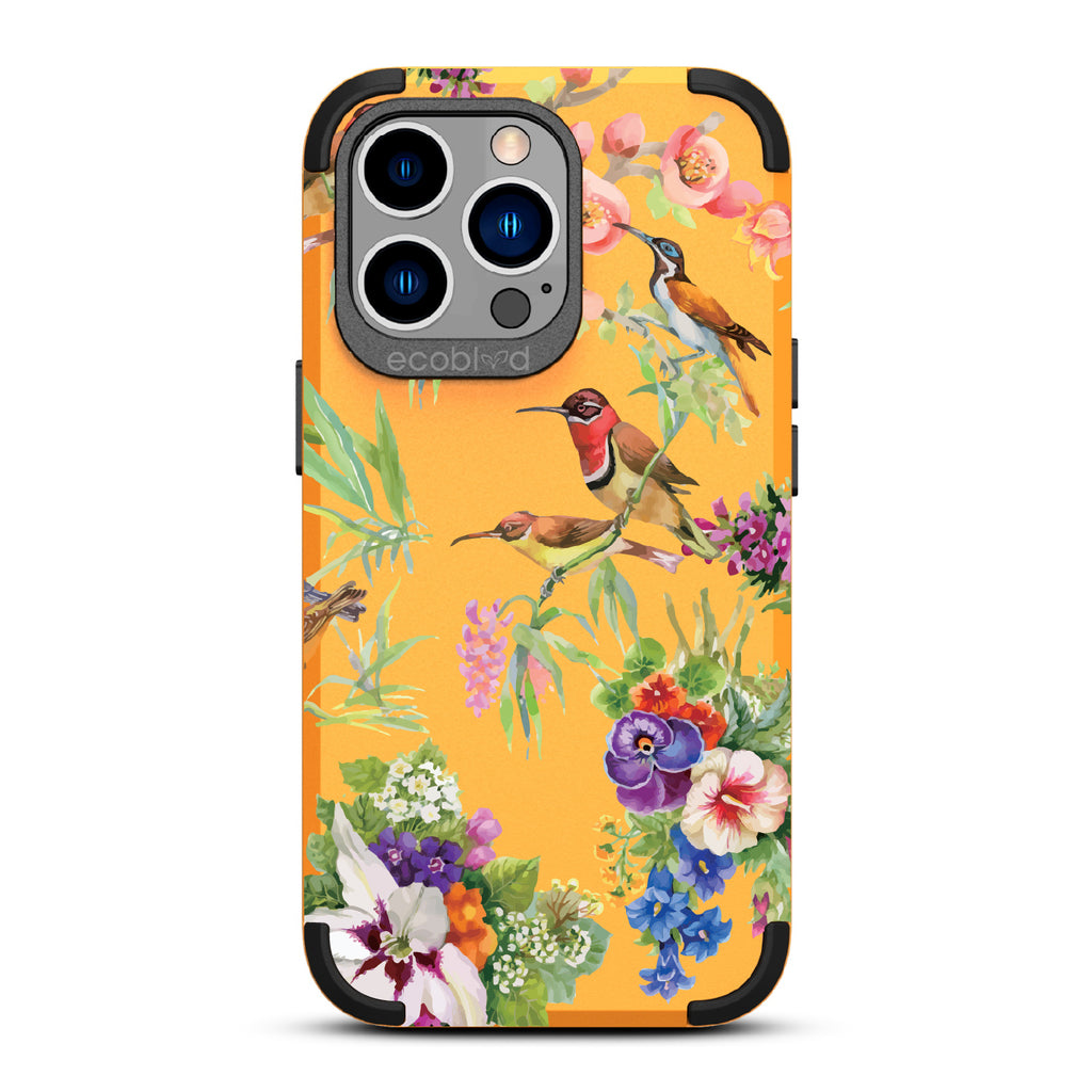 Sweet Nectar - Yellow Rugged Eco-Friendly iPhone 13 Pro With Hummingbirds, Colorful Garden Flowers