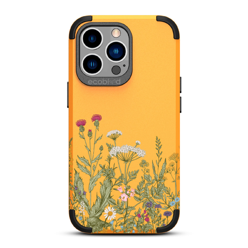 Take Root - Yellow Rugged Eco-Friendly iPhone 13 Pro Case With Wild Herbs & Flowers Botanical Herbarium