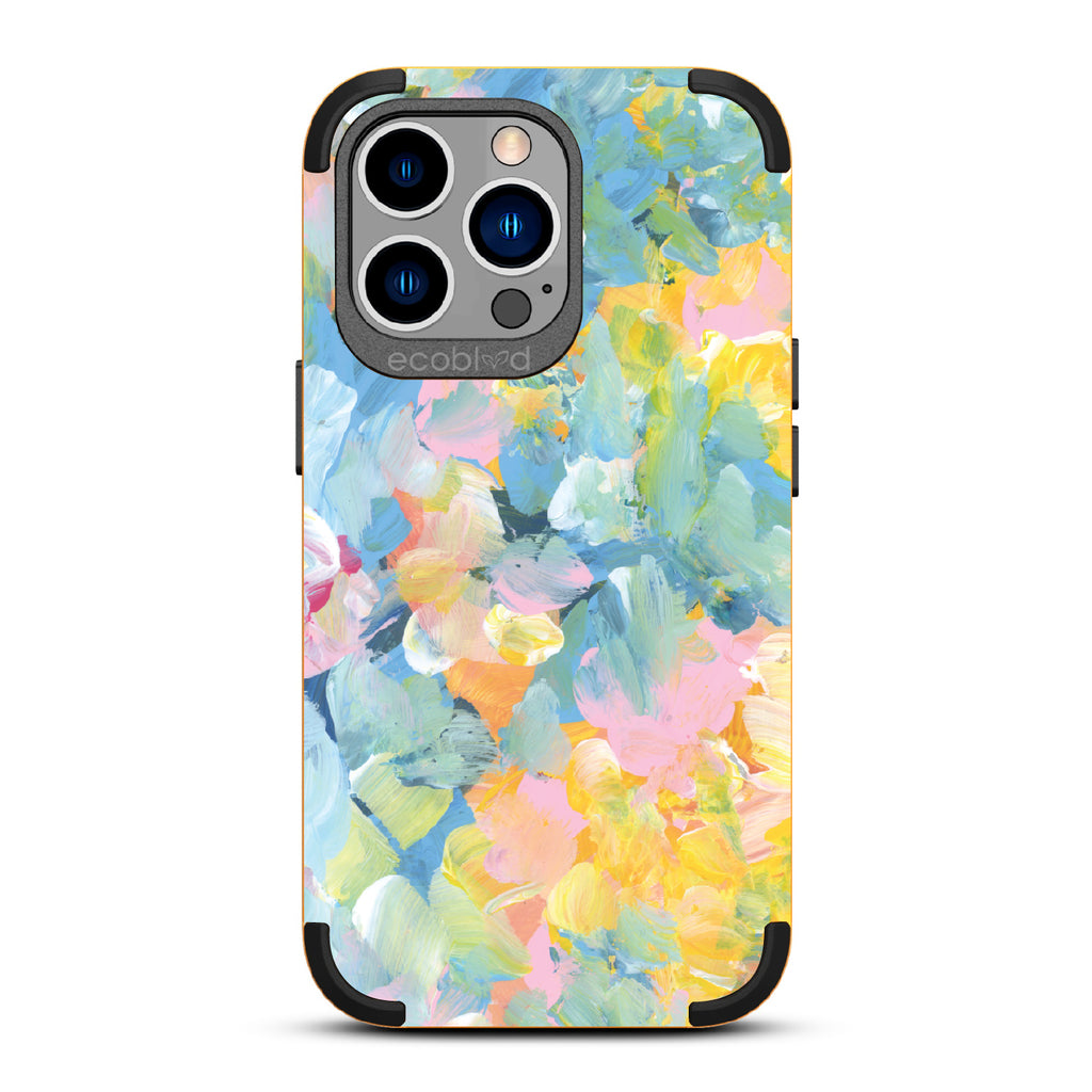 Spring Feeling - Yellow Rugged Eco-Friendly iPhone 13 Pro Case With Pastel Acrylic Abstract Paint Smears & Blots On Back