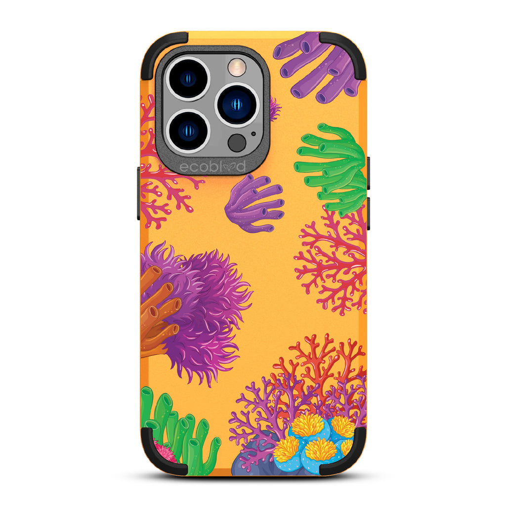 Coral Reef - Yellow Rugged Eco-Friendly iPhone 13 Pro Case With Colorful Coral Pattern On Back