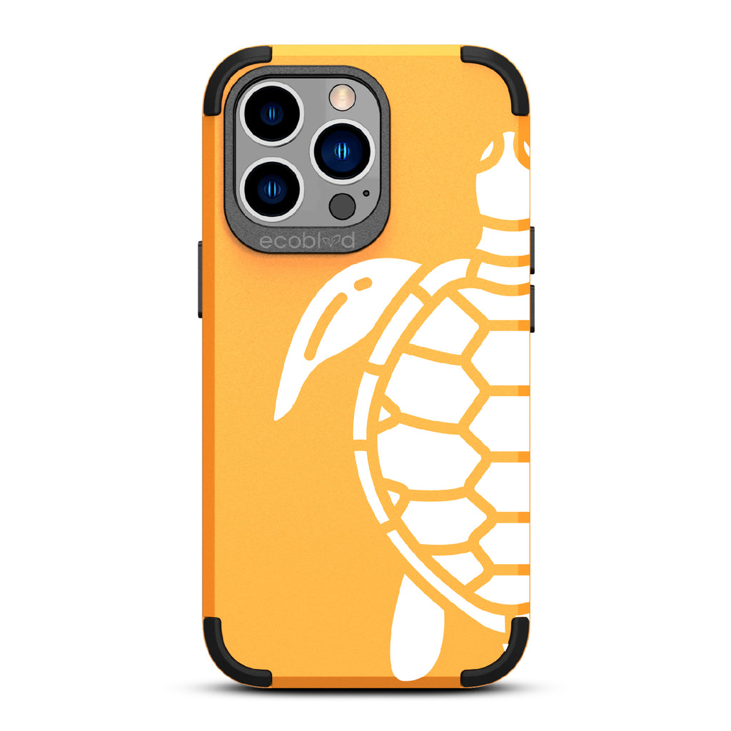 Sea Turtle - Yellow Rugged Eco-Friendly iPhone 12/13 Pro Max Case With A Minimalist Sea Turtle Design On Back