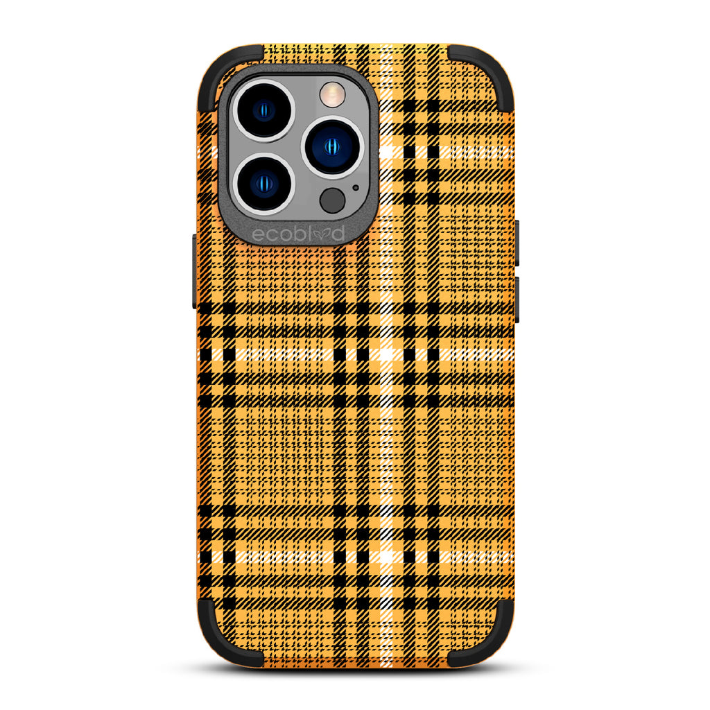As If - Yellow Rugged Eco-Friendly iPhone 13 Pro Case With Iconic Tartan Plaid Print On Back