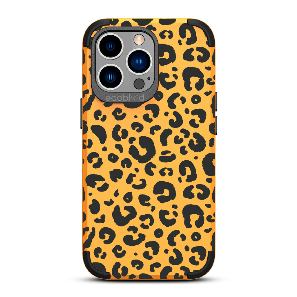 Spot On - Yellow Rugged Eco-Friendly iPhone 13 Pro Case With Leopard Print On Back
