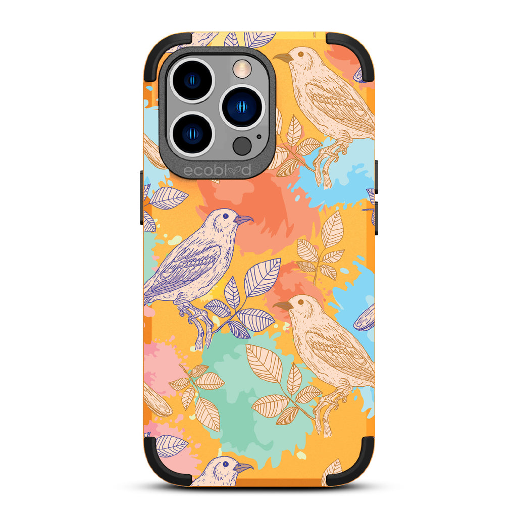 Perch Perfect - Yellow Rugged Eco-Friendly iPhone 13 Pro With Birds On Branches & Splashes Of Color