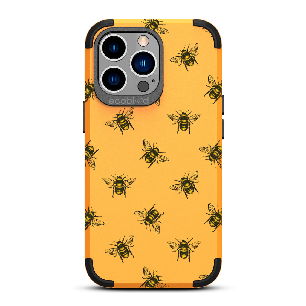 Bees - Yellow Rugged Eco-Friendly iPhone 13 Pro Case With A Honey Bees On Back