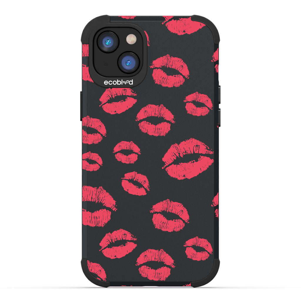 Bisou - Red Lipstick Kisses - Black Eco-Friendly Rugged iPhone 14 Case