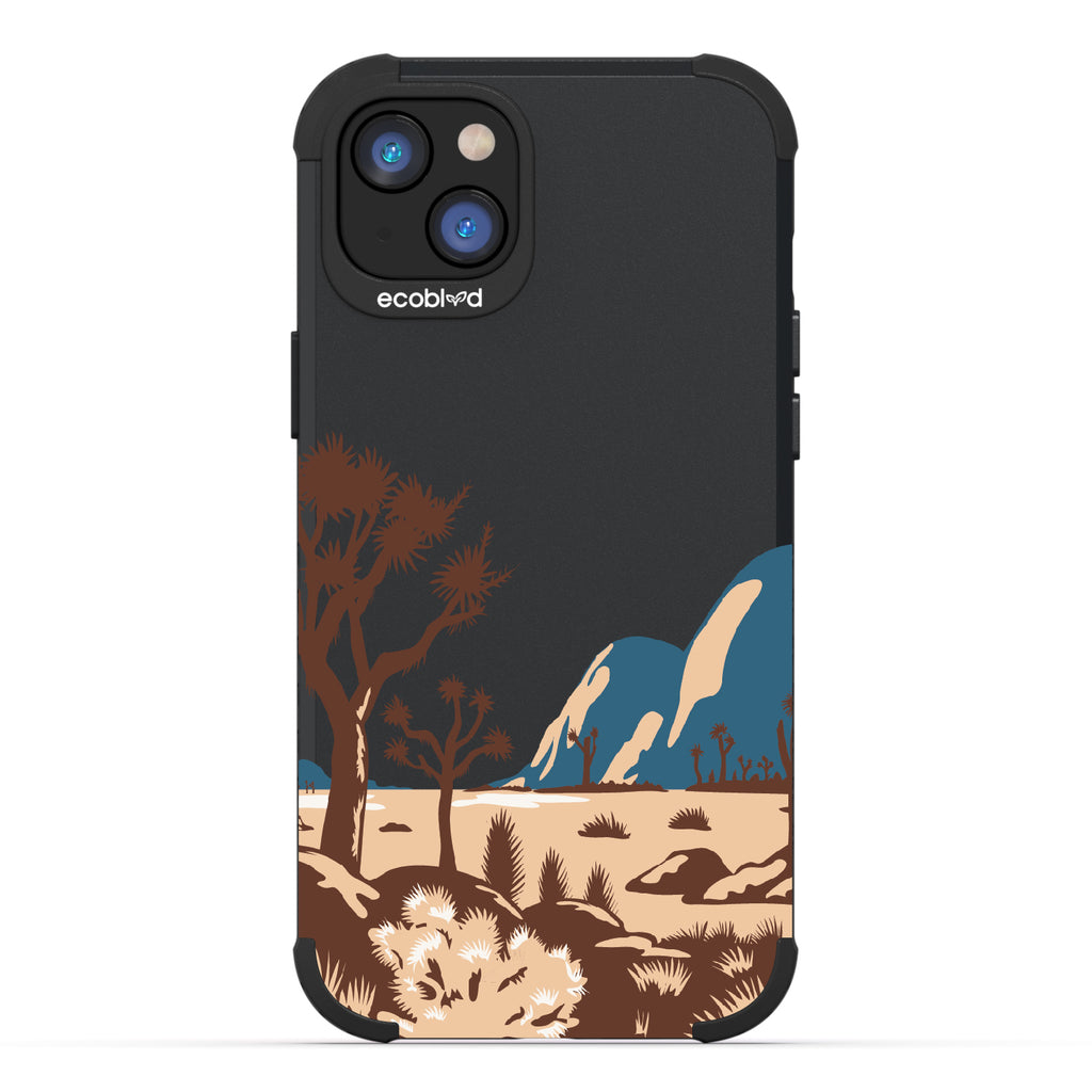 Joshua Tree - Black Rugged Eco-Friendly iPhone 14 Plus Case With Minimalist Joshua Tree Desert Landscape On Back
