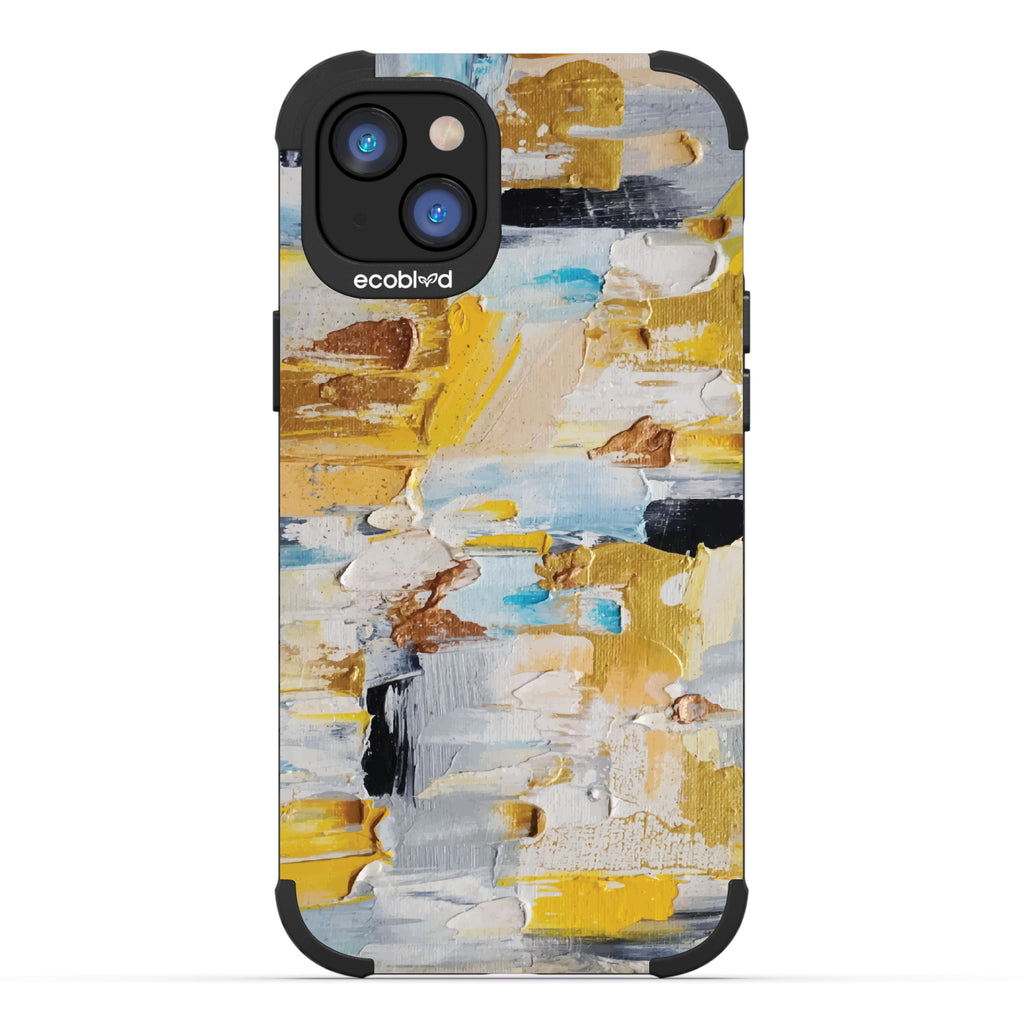 iPhone 14 Plus case, rugged compostable phone case in black, back view, Lighten Up design