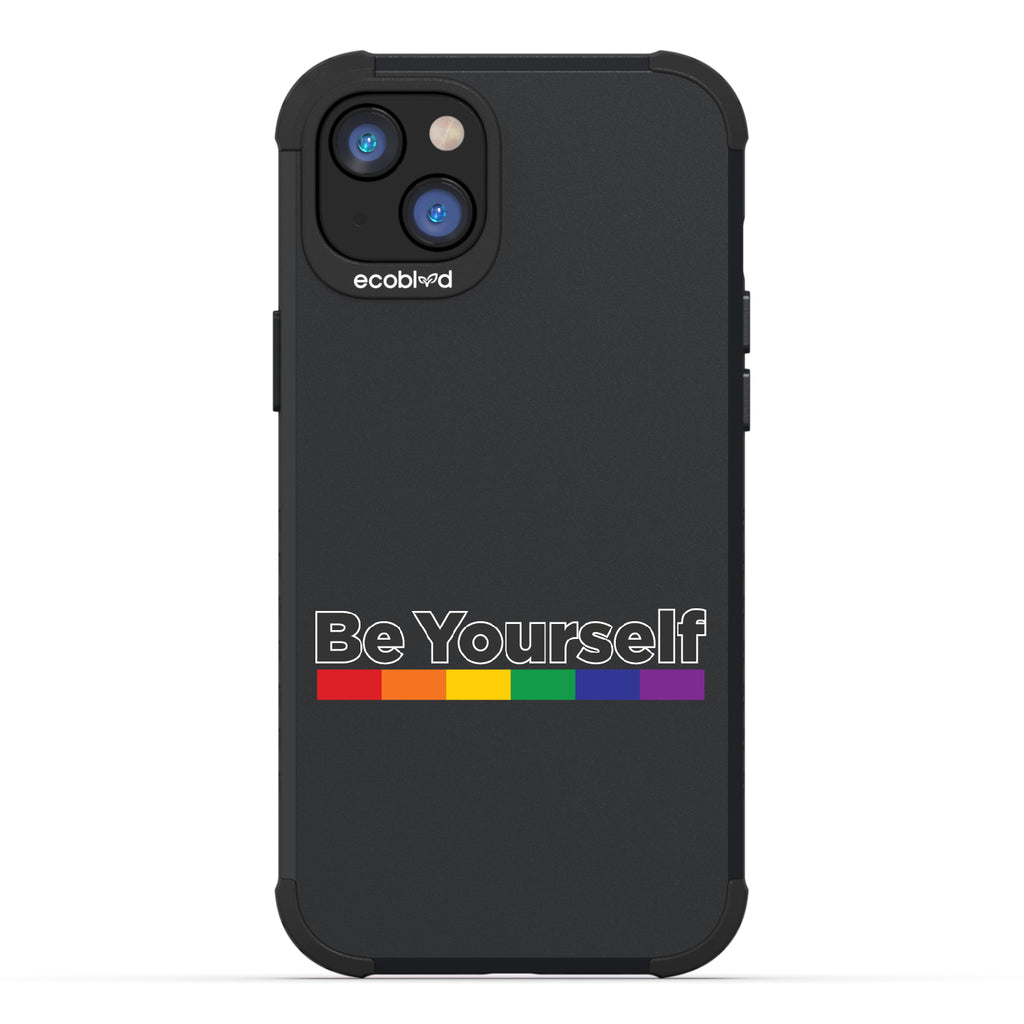 Be Yourself - Be Yourself + Rainbow Gradient Line - Black Eco-Friendly Rugged iPhone 14 Plus Case