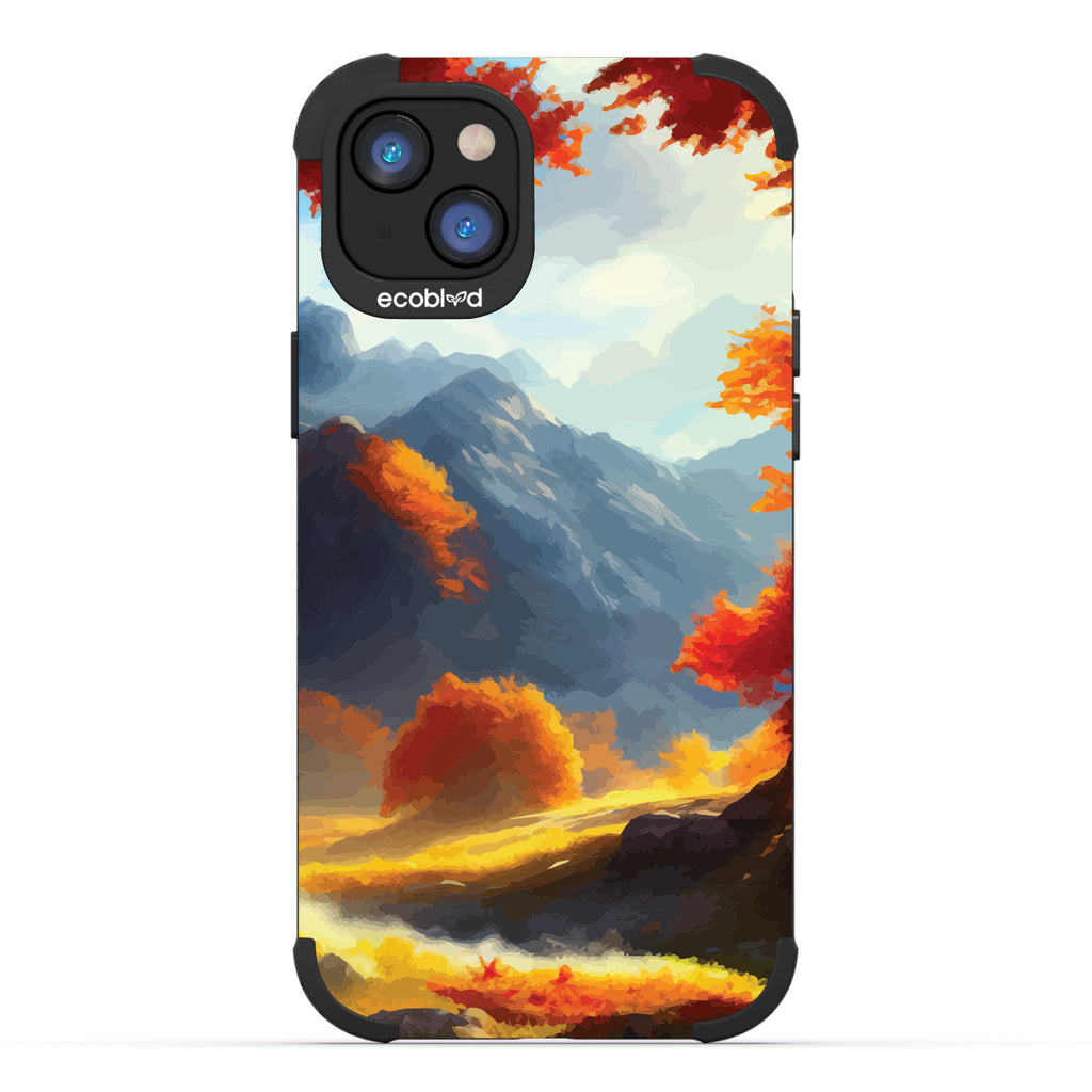 Autumn Canvas - Watercolored Fall Mountain Landscape - Black Eco-Friendly Rugged iPhone 14 Plus Case 